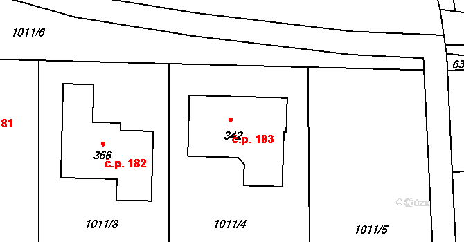 Hrdlív 183 na parcele st. 342 v KÚ Hrdlív, Katastrální mapa