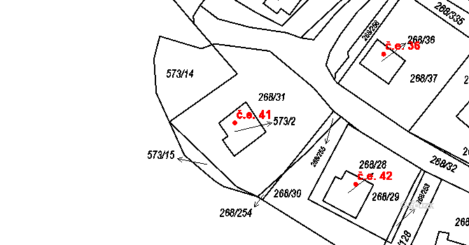 Tušimice 41, Kadaň na parcele st. 573/2 v KÚ Tušimice, Katastrální mapa
