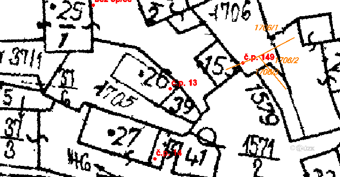 Dešenice 13 na parcele st. 26 v KÚ Dešenice, Katastrální mapa