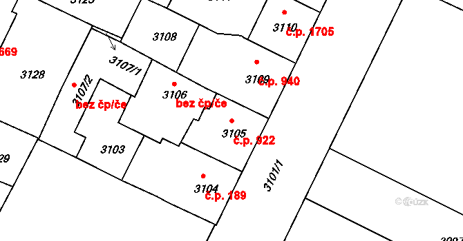 Předměstí 922, Litoměřice na parcele st. 3105 v KÚ Litoměřice, Katastrální mapa