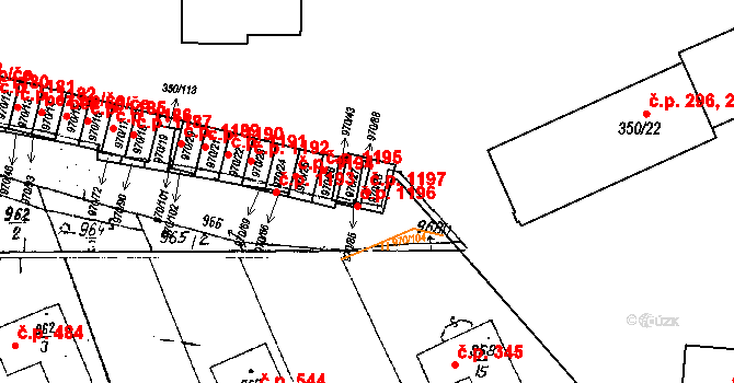 Dobšice 1197 na parcele st. 970/28 v KÚ Dobšice u Znojma, Katastrální mapa