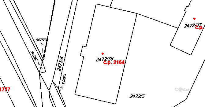 Předměstí 2164, Litoměřice na parcele st. 2472/36 v KÚ Litoměřice, Katastrální mapa