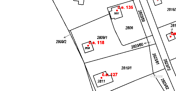 Lhota Samoty 118, Planá nad Lužnicí na parcele st. 2808 v KÚ Planá nad Lužnicí, Katastrální mapa