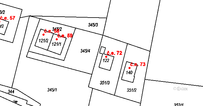 Radíkov 72 na parcele st. 122 v KÚ Radíkov u Hranic, Katastrální mapa