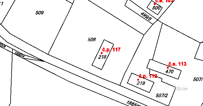 Janov 117, Nový Bor na parcele st. 218 v KÚ Janov u Nového Boru, Katastrální mapa