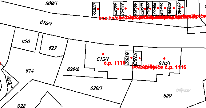 Slezská Ostrava 1115, Ostrava na parcele st. 615/1 v KÚ Slezská Ostrava, Katastrální mapa