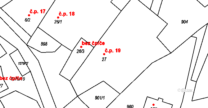 Radešínská Svratka 19 na parcele st. 27 v KÚ Radešínská Svratka, Katastrální mapa