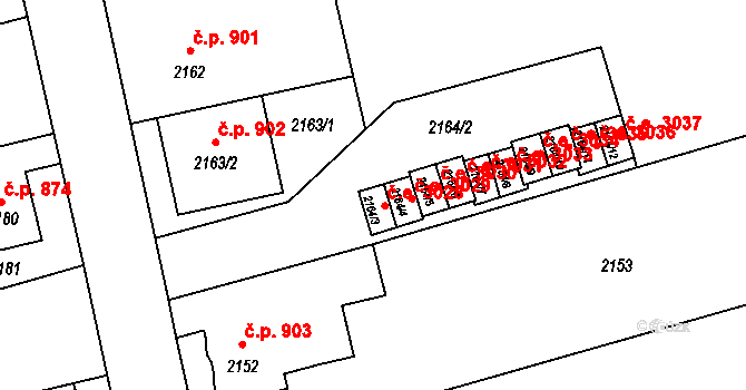 Prostřední Suchá 3028, Havířov na parcele st. 2164/3 v KÚ Prostřední Suchá, Katastrální mapa
