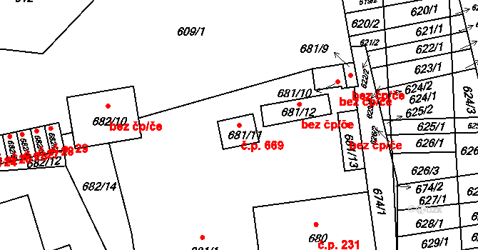 Hrušovany u Brna 669 na parcele st. 681/11 v KÚ Hrušovany u Brna, Katastrální mapa