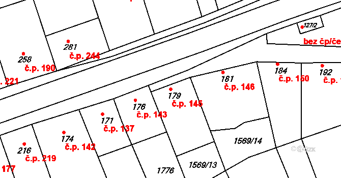 Nesovice 145 na parcele st. 179 v KÚ Nesovice, Katastrální mapa