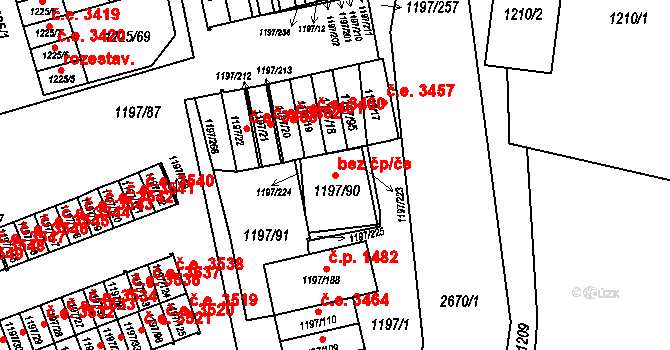 Havířov 43145809 na parcele st. 1197/90 v KÚ Prostřední Suchá, Katastrální mapa