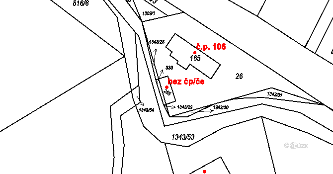 Oznice 43342809 na parcele st. 255 v KÚ Oznice, Katastrální mapa