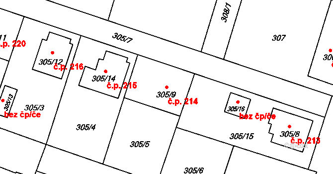 Velké Hoštice 214 na parcele st. 305/9 v KÚ Velké Hoštice, Katastrální mapa