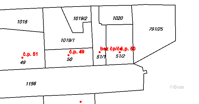 Protivín 46177809 na parcele st. 51/1 v KÚ Chvaletice u Protivína, Katastrální mapa
