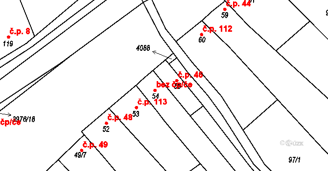 Kudlovice 46 na parcele st. 55 v KÚ Kudlovice, Katastrální mapa