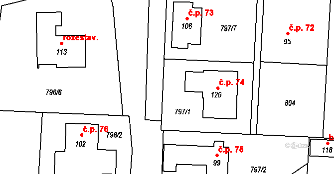 Přehořov 74 na parcele st. 120 v KÚ Přehořov u Soběslavi, Katastrální mapa