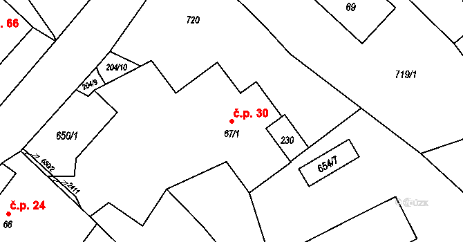 Suchý Důl 30 na parcele st. 67/1 v KÚ Suchý Důl, Katastrální mapa