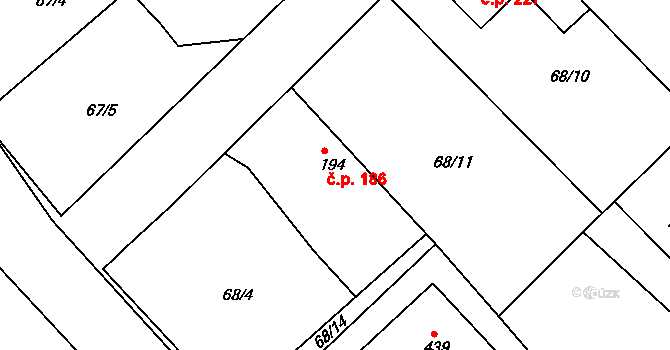 Trnová 186 na parcele st. 194 v KÚ Trnová u Plzně, Katastrální mapa
