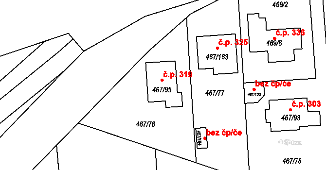 Bystrovany 319 na parcele st. 467/95 v KÚ Bystrovany, Katastrální mapa