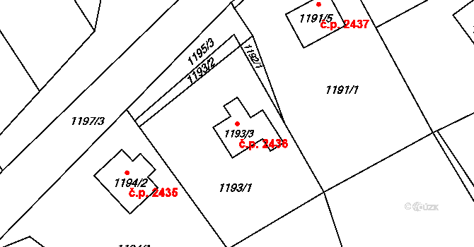 Rožnov pod Radhoštěm 2436 na parcele st. 1193/3 v KÚ Tylovice, Katastrální mapa