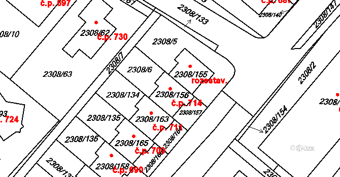 Obřany 714, Brno na parcele st. 2308/156 v KÚ Obřany, Katastrální mapa