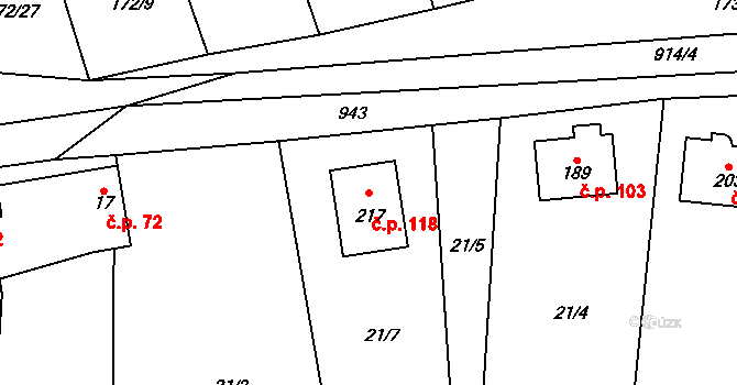 Lipník nad Bečvou V-Podhoří 118, Lipník nad Bečvou na parcele st. 217 v KÚ Podhoří na Moravě, Katastrální mapa