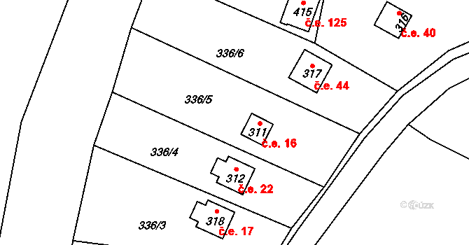 Zbečno 16 na parcele st. 311 v KÚ Zbečno, Katastrální mapa