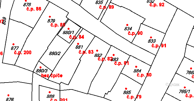 Kamenice nad Lipou 82 na parcele st. 882 v KÚ Kamenice nad Lipou, Katastrální mapa