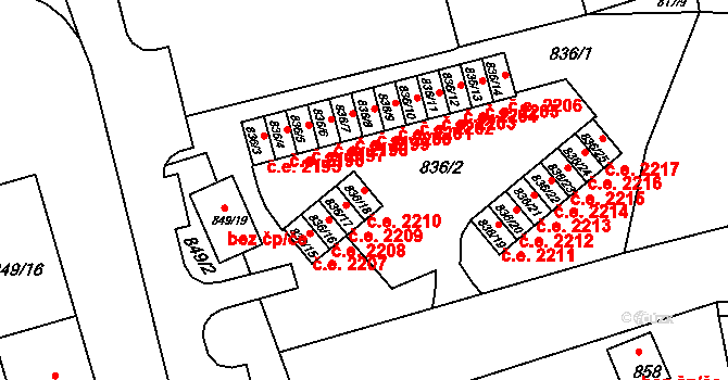 Jirkov 2210 na parcele st. 836/18 v KÚ Jirkov, Katastrální mapa