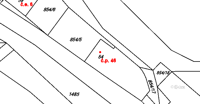 Vadín 46, Okrouhlice na parcele st. 54 v KÚ Vadín, Katastrální mapa