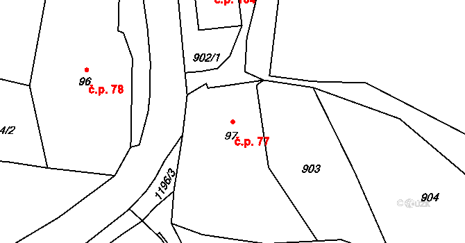 Lampertice 77 na parcele st. 97 v KÚ Lampertice, Katastrální mapa