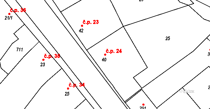Šelešovice 24 na parcele st. 40 v KÚ Šelešovice, Katastrální mapa