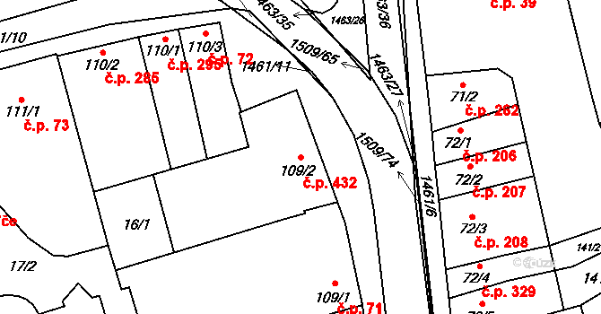 Kvasice 432 na parcele st. 109/2 v KÚ Kvasice, Katastrální mapa