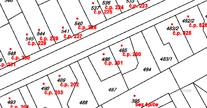 Holešov 201 na parcele st. 486 v KÚ Holešov, Katastrální mapa