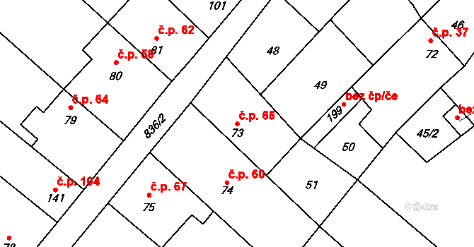 Hluchov 65 na parcele st. 73 v KÚ Hluchov, Katastrální mapa