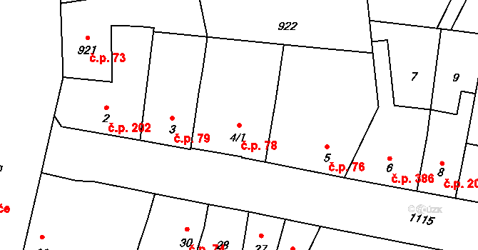 Bochoř 78 na parcele st. 4/1 v KÚ Bochoř, Katastrální mapa