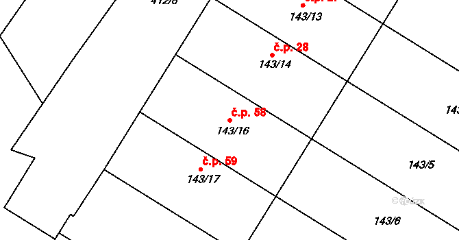 Přerov IX-Lýsky 58, Přerov na parcele st. 143/16 v KÚ Lýsky, Katastrální mapa