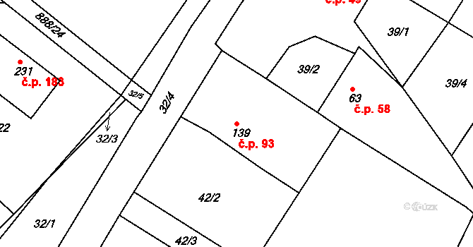 Chvalovice 93, Kovanice na parcele st. 139 v KÚ Chvalovice u Nymburka, Katastrální mapa