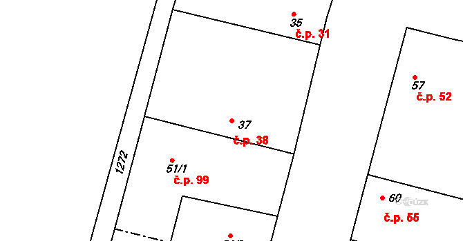 Netřebice 38 na parcele st. 37 v KÚ Netřebice u Nymburka, Katastrální mapa