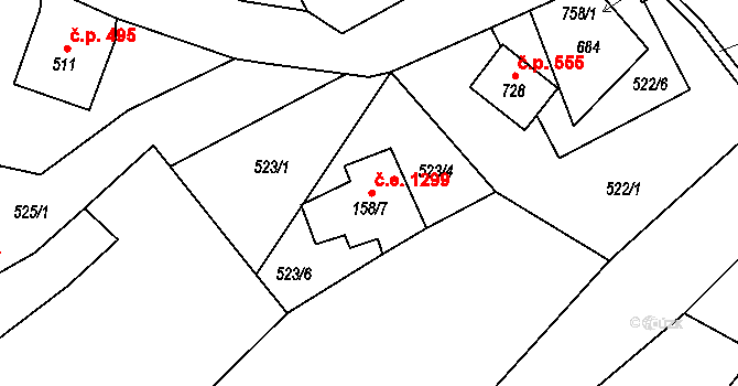 Janov nad Nisou 1299 na parcele st. 158/7 v KÚ Janov nad Nisou, Katastrální mapa