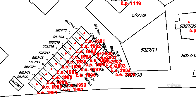Jihlava 2001 na parcele st. 5027/30 v KÚ Jihlava, Katastrální mapa