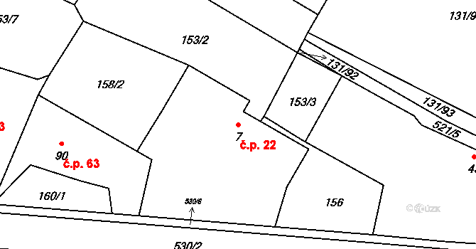 Borek 22 na parcele st. 7 v KÚ Borek, Katastrální mapa