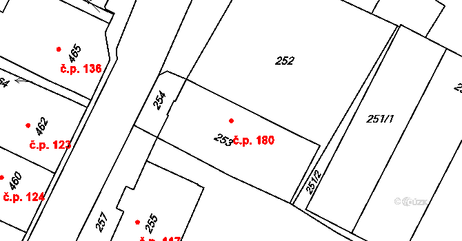 Těmice 180 na parcele st. 253 v KÚ Těmice u Hodonína, Katastrální mapa