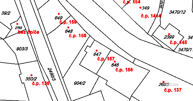 Kyjov 157 na parcele st. 647 v KÚ Kyjov, Katastrální mapa