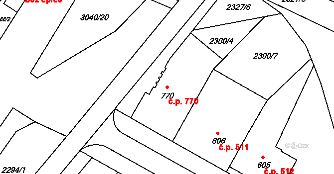 Kyjov 770 na parcele st. 770 v KÚ Kyjov, Katastrální mapa