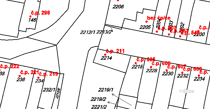 Slavkov u Brna 211 na parcele st. 2214 v KÚ Slavkov u Brna, Katastrální mapa