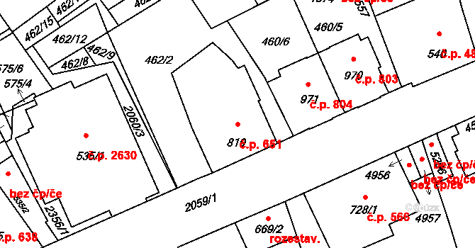Šumperk 651 na parcele st. 819 v KÚ Šumperk, Katastrální mapa