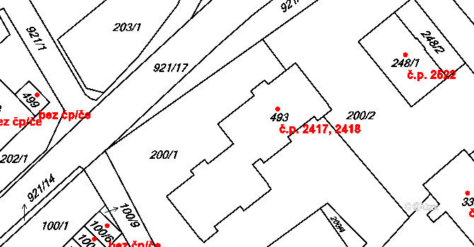 Šumperk 2417,2418 na parcele st. 493 v KÚ Dolní Temenice, Katastrální mapa