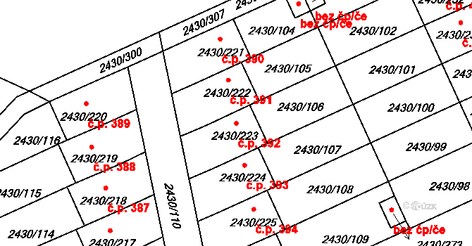Dačice V 392, Dačice na parcele st. 2430/223 v KÚ Dačice, Katastrální mapa