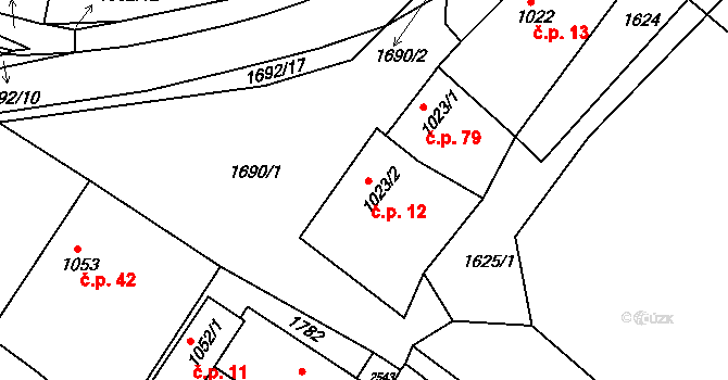 Kladruby 12, Chlumec nad Cidlinou na parcele st. 1023/2 v KÚ Chlumec nad Cidlinou, Katastrální mapa